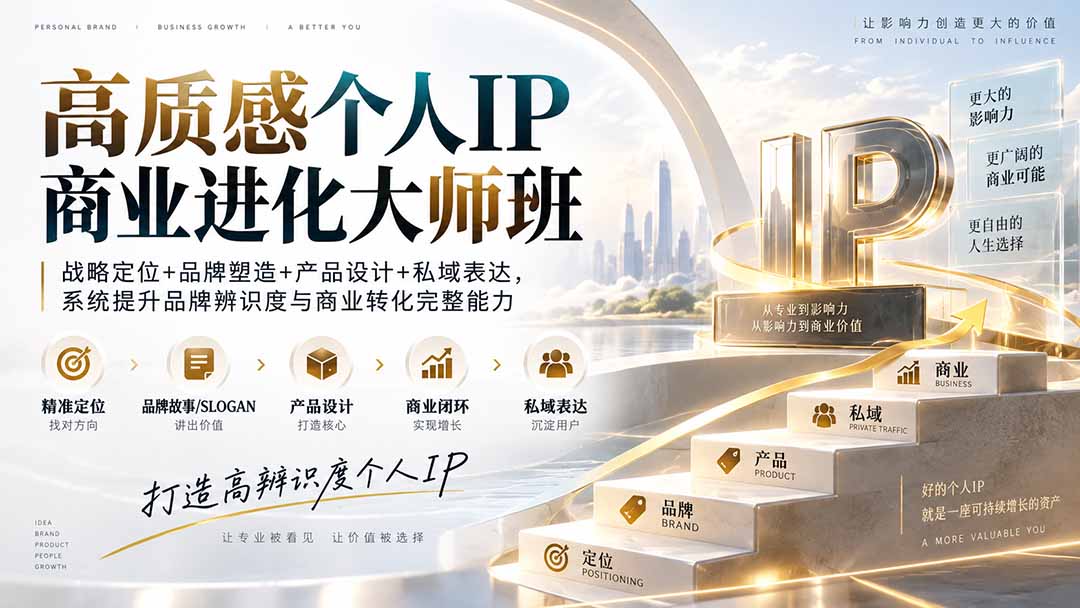 高质感个人IP商业进化大师班：战略定位+品牌塑造+产品设计+私域表达，系统提升品牌辨识度与商业转化完整能力-巅峰研习社