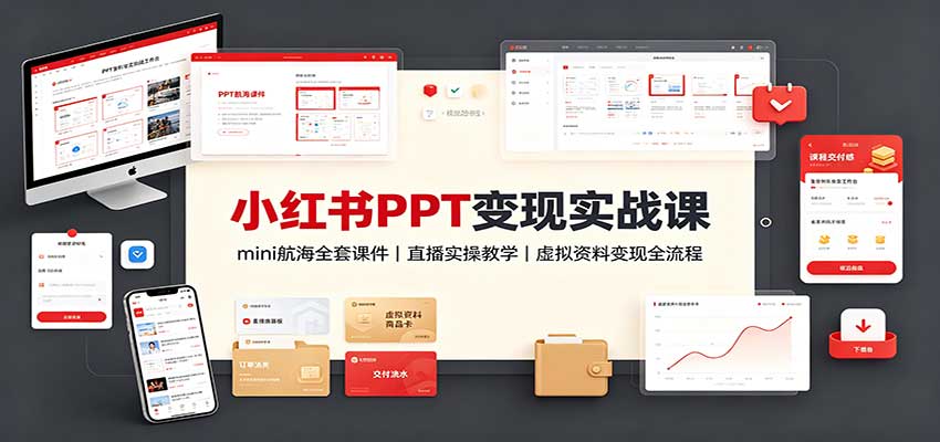 小红书PPT变现实战课：mini航海全套课件+直播实操教学，虚拟资料变现全流程-巅峰研习社