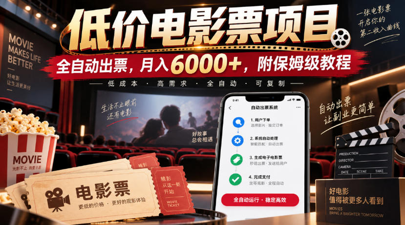 低价电影票项目，全自动出票，月入6000+，附保姆级教程【揭秘】-巅峰研习社