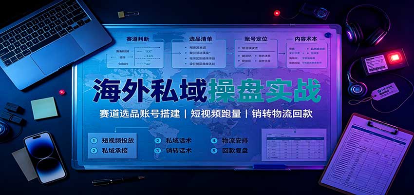 海外私域操盘实战：赛道选品账号搭建，短视频跑量，销转物流回款-巅峰研习社