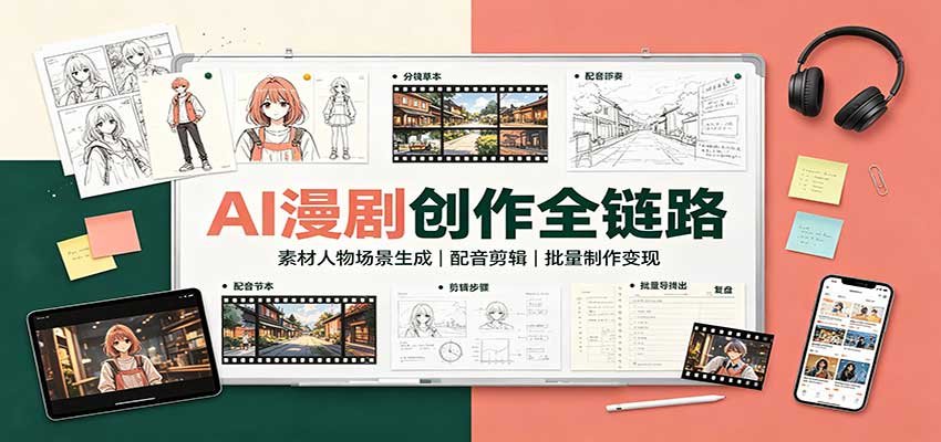 AI漫剧创作全链路：素材人物场景生成，配音剪辑，批量制作变现-巅峰研习社