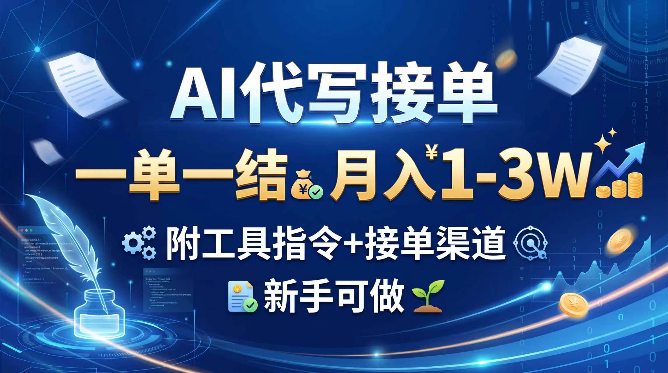 AI代写接单，一单一结，月入1-3W，附工具指令+接单渠道，新手可做-巅峰研习社