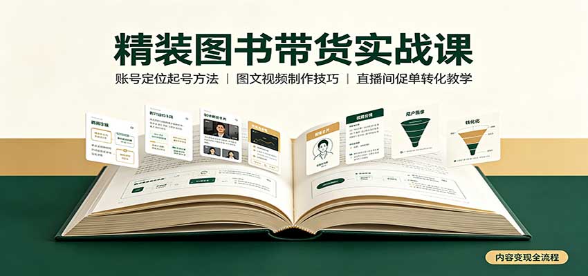 精装图书带货实战课：账号定位起号方法，图文视频制作，促单转化教学-巅峰研习社