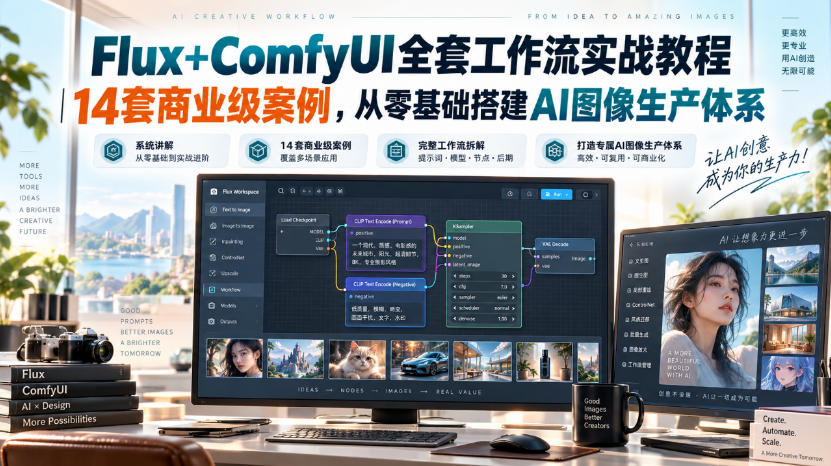 Flux+ComfyUI全套工作流实战教程｜14套商业级案例，从零基础搭建AI图像生产体系-巅峰研习社
