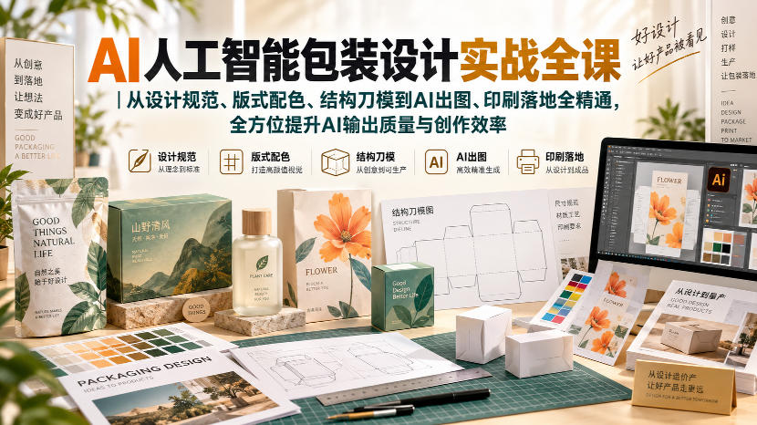 AI人工智能包装设计实战全课｜从设计规范、版式配色、结构刀模到AI出图、印刷落地全精通-巅峰研习社