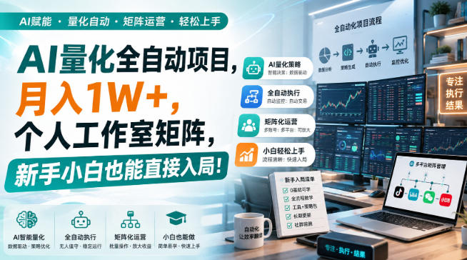 AI量化全自动挂机,月入1W+,个人工作室矩阵,新手小白也能直接入局!-巅峰研习社