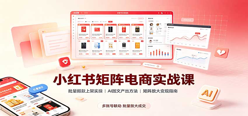 小红书矩阵电商实战课:批量搬款上架实操,AI图文产出,矩阵放大变现指南-巅峰研习社