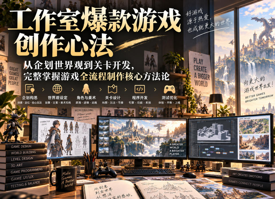 工作室爆款游戏创作心法｜从企划世界观到关卡开发，完整掌握游戏全流程制作核心方法论-巅峰研习社