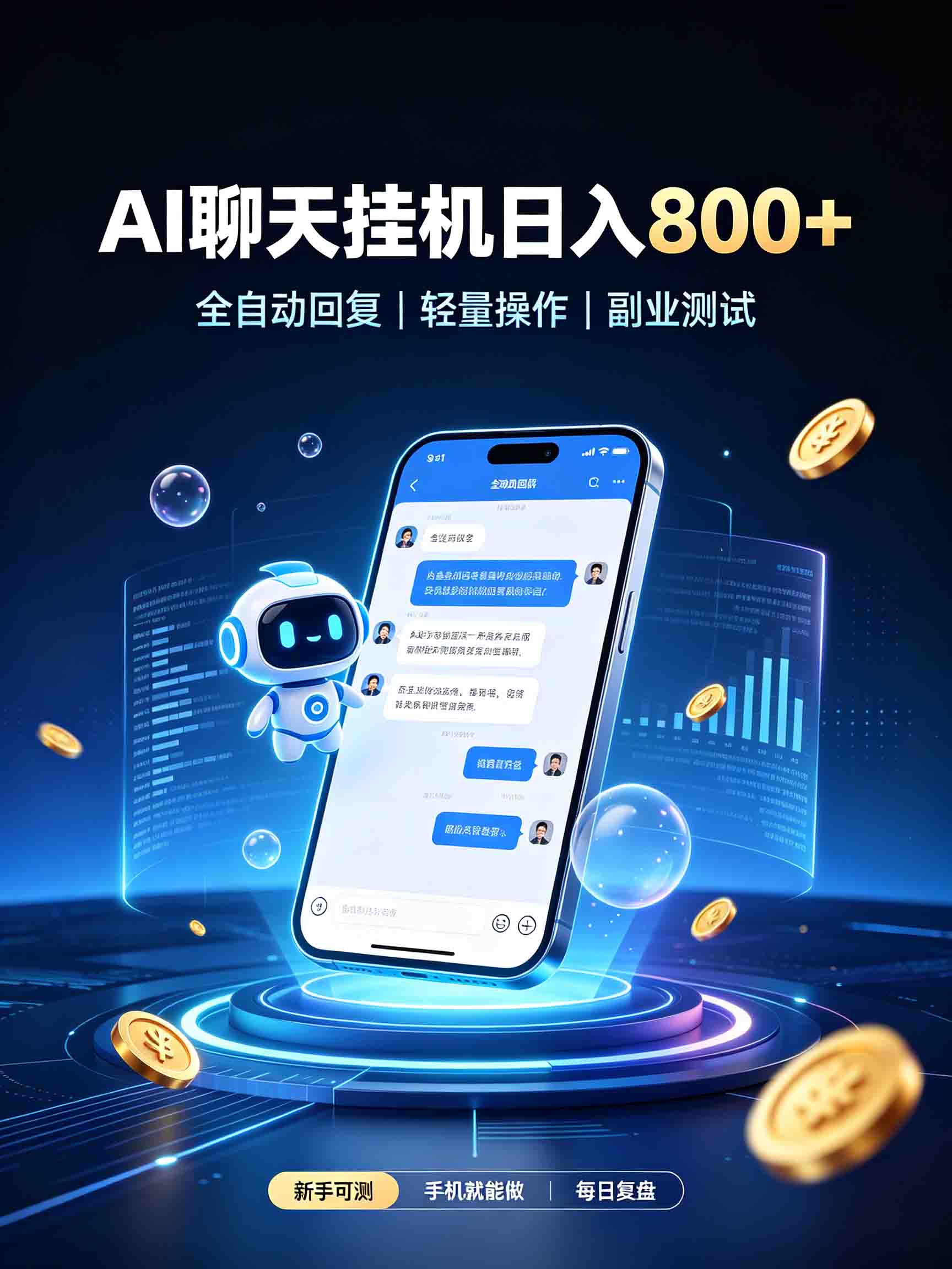 AI聊天挂机,日入800+,适用个人副业,工作室矩阵操作-巅峰研习社