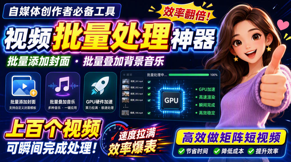 视频批量加封面，把封面添加到视频第一帧，不用剪辑软件批量添加-巅峰研习社