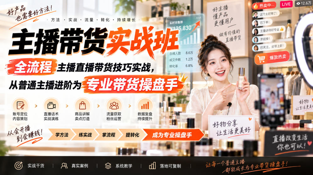 主播带货实战班ZB，全流程主播直播带货技巧实战，从普通主播进阶为专业带货操盘手-巅峰研习社