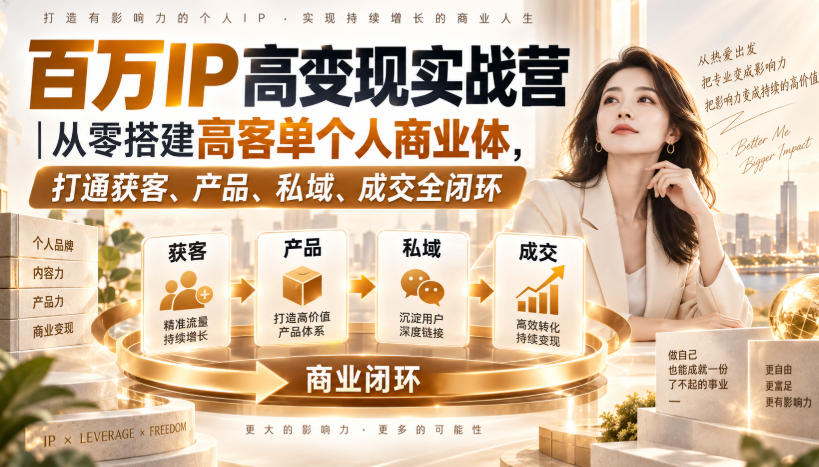 百万IP高变现实战营｜从零搭建高客单个人商业体，打通获客、产品、私域、成交全闭环​-巅峰研习社
