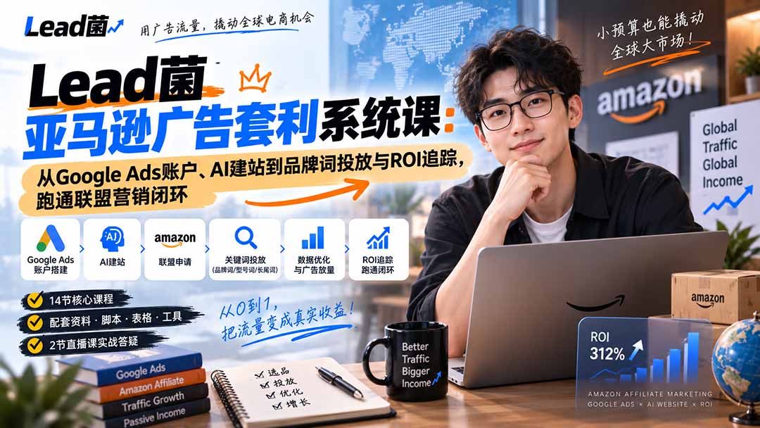 Lead菌亚马逊广告套利系统课：从Google Ads账户、AI建站到品牌词投放与ROI追踪，跑通联盟营销闭环-巅峰研习社
