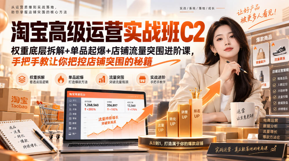 淘宝高级运营实战班C2|权重底层拆解+单品起爆+店铺流量突围进阶课,手把手教让你把控店铺突围的秘籍-巅峰研习社