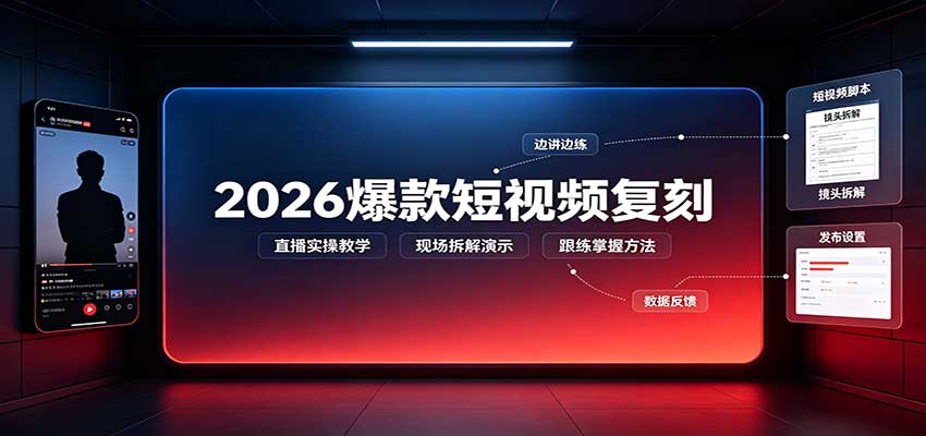 2026爆款短视频复刻：直播实操教学，配套文字文档掌握全流程-巅峰研习社