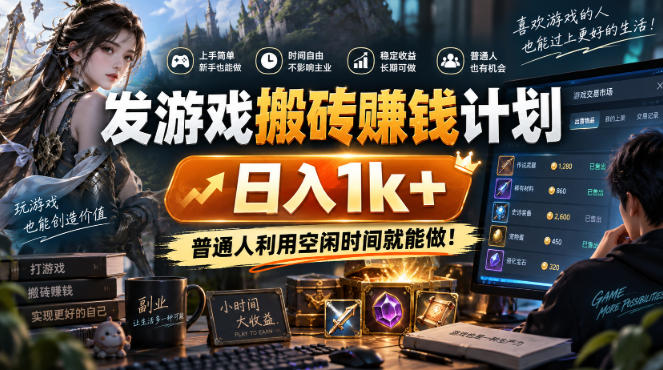 发游戏搬砖賺钱计划，日入1k+，普通人利用空闲时间就能做！【揭秘】-巅峰研习社