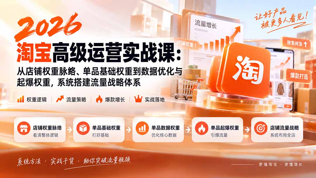 2026淘宝高级运营实战课：从店铺权重脉络、单品基础权重到数据优化与起爆权重，系统搭建流量战略体系-巅峰研习社