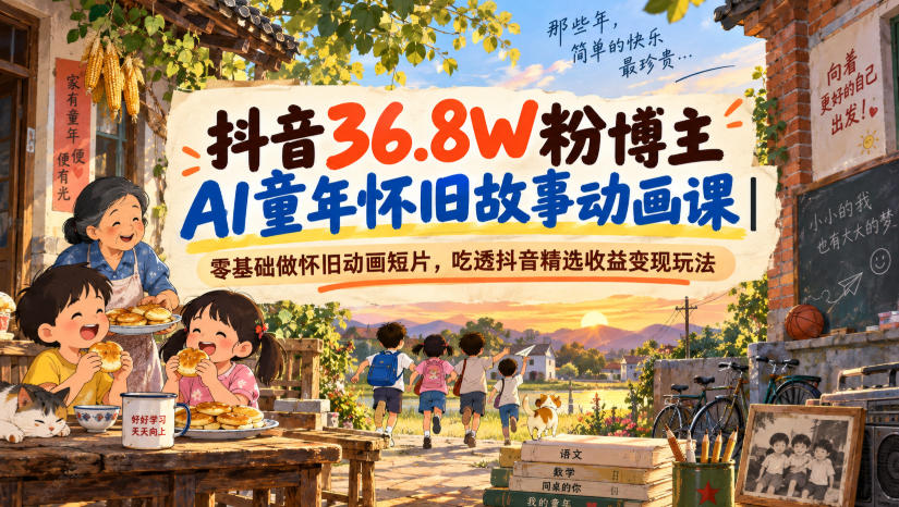 抖音36.8W粉博主AI童年怀旧故事动画课｜零基础做怀旧动画短片，吃透抖音精选收益变现玩法-巅峰研习社