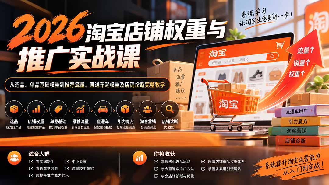 2026淘宝店铺权重与推广实战课:从选品、单品基础权重到推荐流量、直通车起权重及店铺诊断完整教学-巅峰研习社