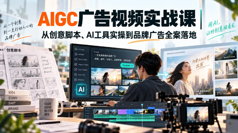 AIGC广告视频实战课|从创意脚本、AI工具实操到品牌广告全案落地-巅峰研习社