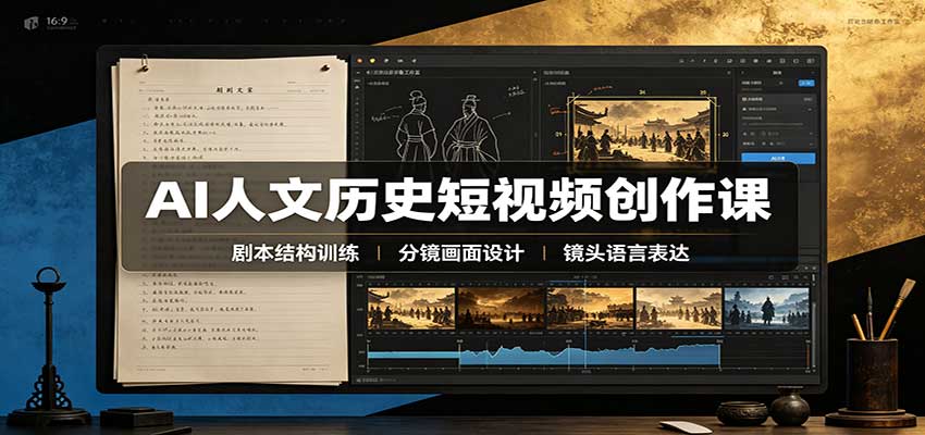 AI人文历史短视频创作课：赛道对标、剧本分镜制图，掌握视频完整产出流程-巅峰研习社