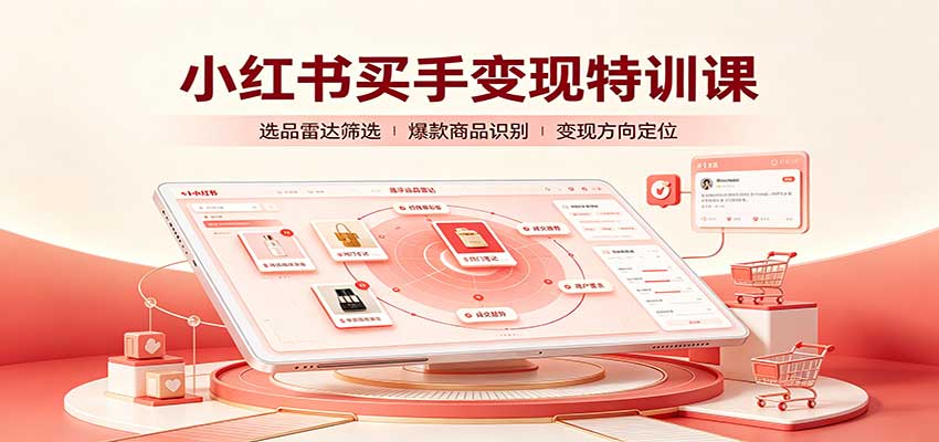 小红书买手变现特训课：账号定位养号起号，选品挂车，笔记标题封面全套教学-巅峰研习社