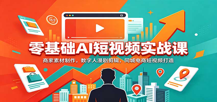 零基础AI短视频实战课：商家素材制作，数字人漫剧剪辑，同城电商短视频打造-巅峰研习社