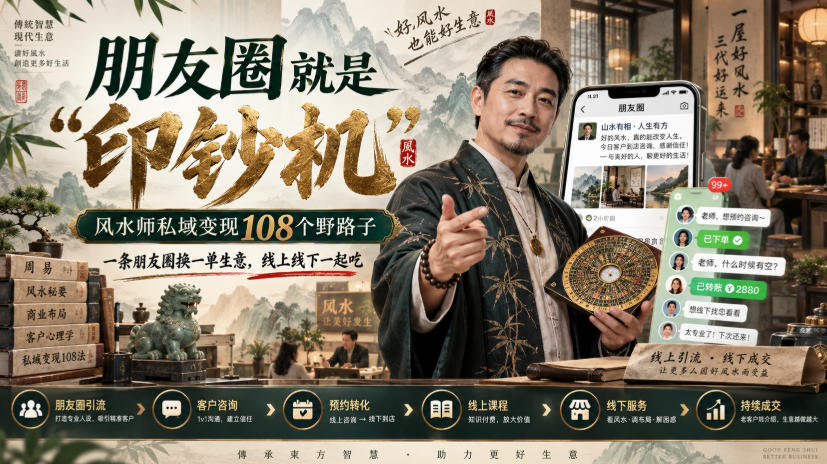 朋友圈就是“印钞机”,风水师私域变现108个野路子,一条朋友圈换一单生意,线上线下一起吃【文档】-巅峰研习社