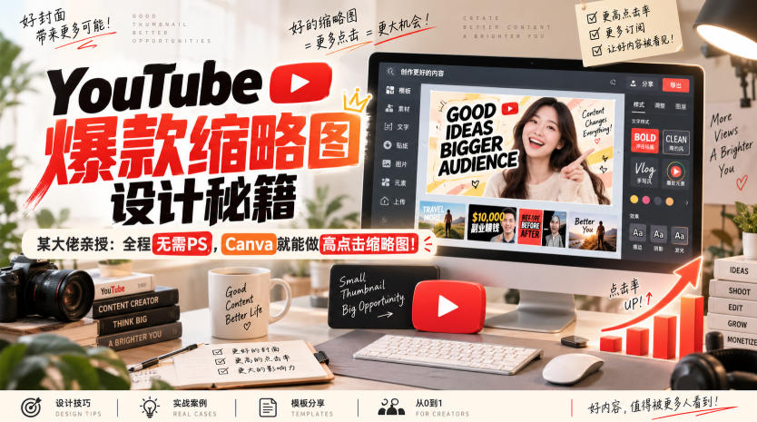 YouTube爆款缩略图设计秘籍，某油管大佬(610万订阅者)亲授，全程无需PS，Canva就能做高点击缩略图！【原创双语字幕】-巅峰研习社