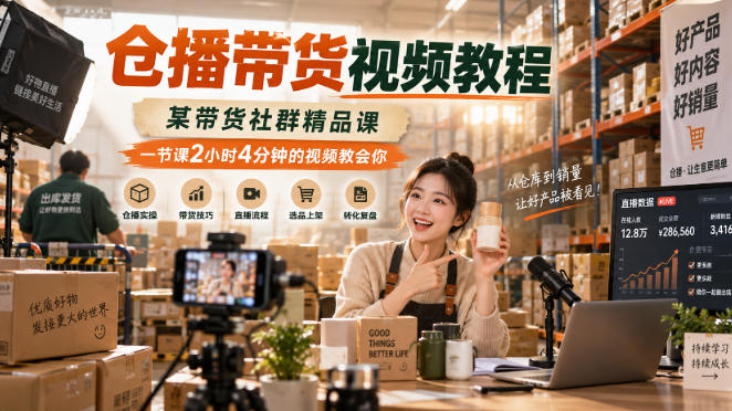 仓播带货视频教程,某带货社群精品课,一节课2小时4分钟的视频教会你-巅峰研习社