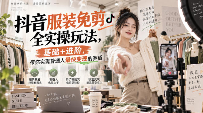 抖音服装免剪全实操玩法，基础+进阶，带你实现普通人最快变现的赛道-巅峰研习社
