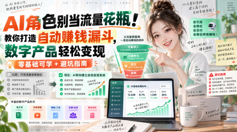 AI角色别当流量花瓶！教你打造自动賺钱漏斗，数字产品轻松变现(零基础可学+避坑指南)【原创双语字幕】-巅峰研习社