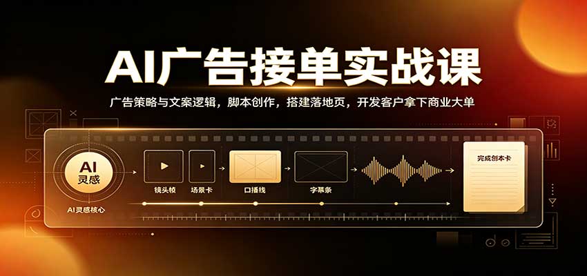 AI广告接单实战：广告策略与文案逻辑，脚本创作，搭建落地页，开发客户拿下商业大单-巅峰研习社