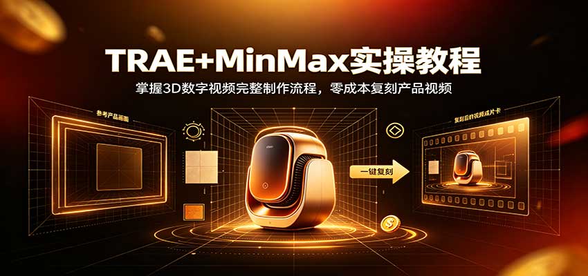 TRAE+MinMax实操教程：3D数字视频完整制作流程，零成本复刻产品视频-巅峰研习社