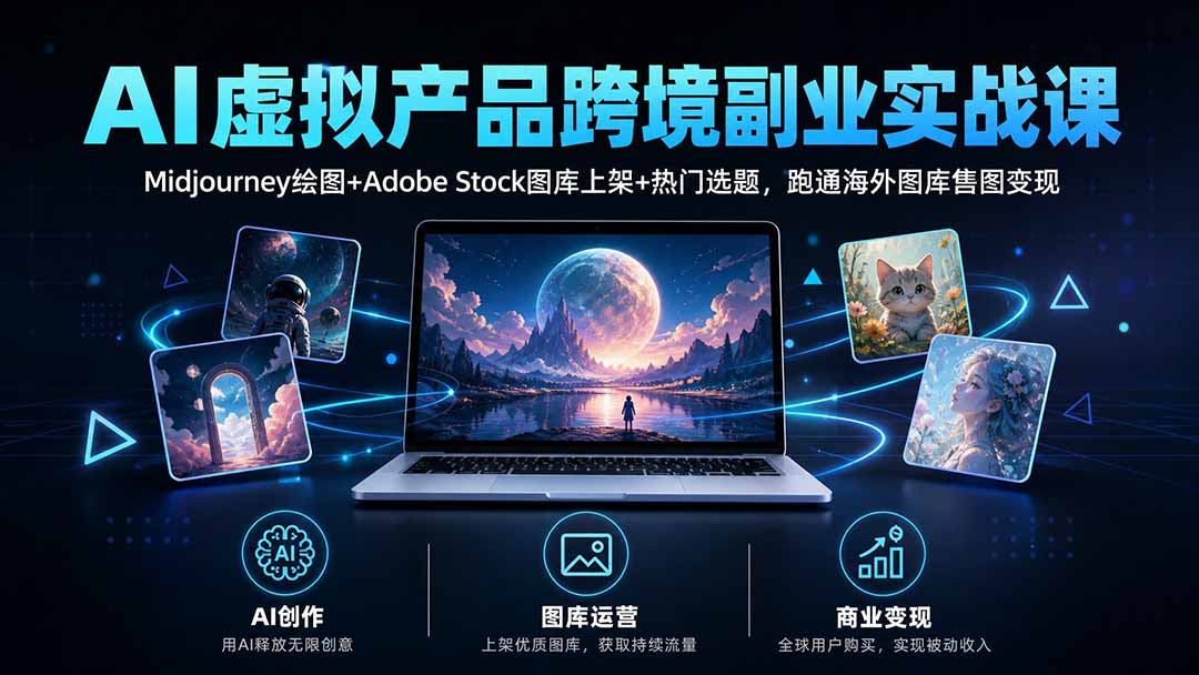 AI虚拟产品跨境副业实战课|Midjourney绘图+Adobe Stock图库上架+热门选题,跑通海外图库售图变现-巅峰研习社