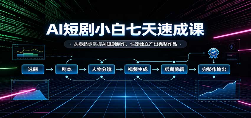 AI短剧小白七天速成课：从零起步掌握AI短剧制作，快速独立产出完整作品-巅峰研习社