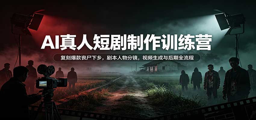 AI真人短剧制作训练营:复刻爆款丧尸下乡,剧本人物分镜,视频生成与后期全流程-巅峰研习社