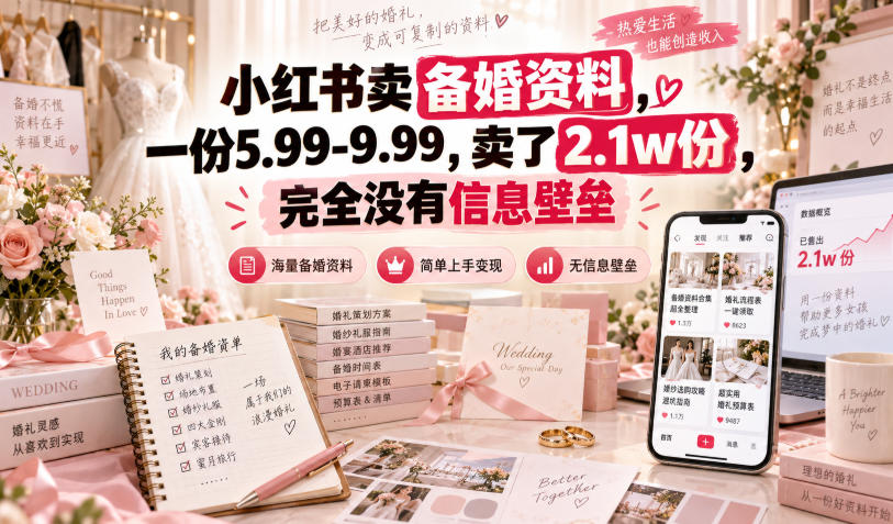 小红书卖备婚资料，一份5.99-9.99，卖了2.1w份，完全没有信息壁垒-巅峰研习社