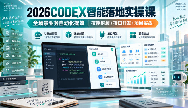 2026Codex智能落地实操课，全场景业务自动化提效，技能封装+接口开发+项目实战-巅峰研习社