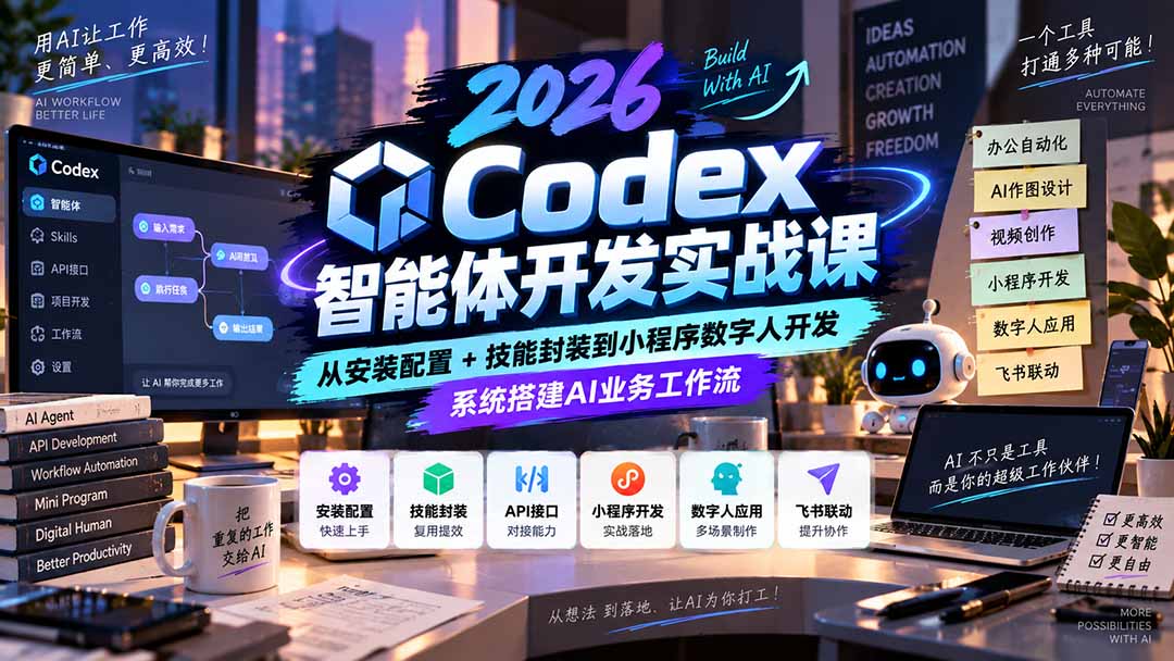 2026Codex智能体开发实战课：从安装配置+技能封装到小程序数字人开发，系统搭建AI业务工作流-巅峰研习社