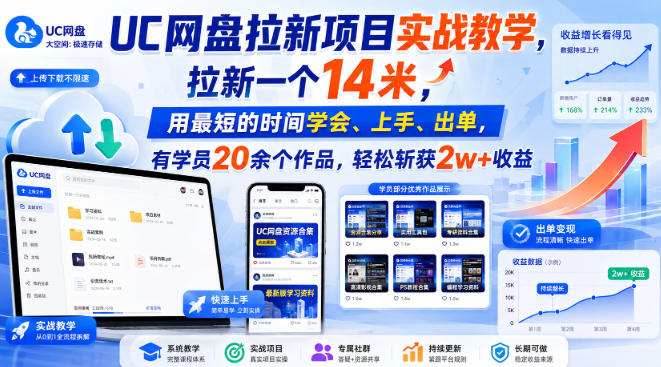 UC网盘拉新项目实战教学,拉新一个14米,用最短的时间学会、上手、出单,有学员20余个作品,轻松斩获2w+收益(更新0921)-巅峰研习社