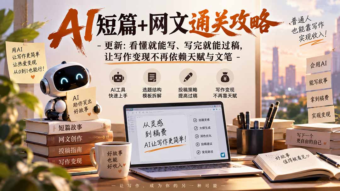 AI短篇+网文通关攻略-更新0921：看懂就能写、写完就能过稿，让写作变现不再依赖天赋与文笔-巅峰研习社