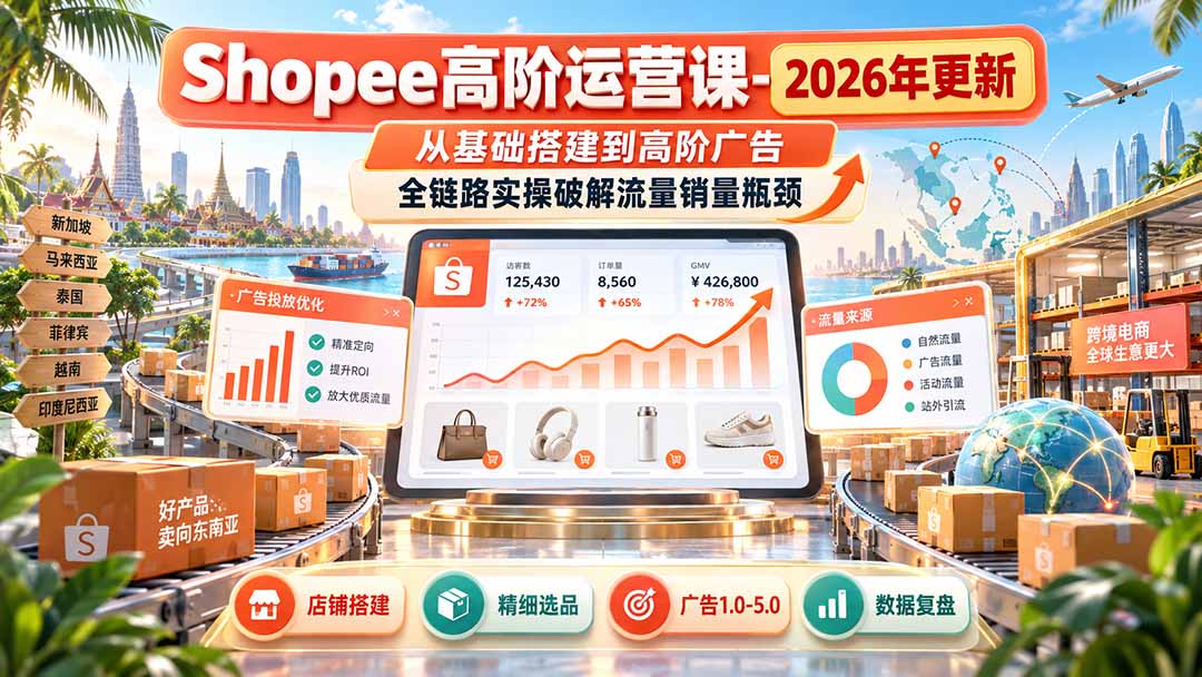 Shopee高阶运营课-更新9月，从基础搭建到高阶广告，全链路实操破解流量销量瓶颈-巅峰研习社