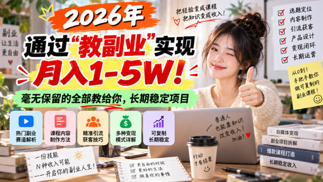 2026年通过“教副业”实现月入1-5W!毫无保留的全部教给你,长期稳定项目【揭秘】-巅峰研习社