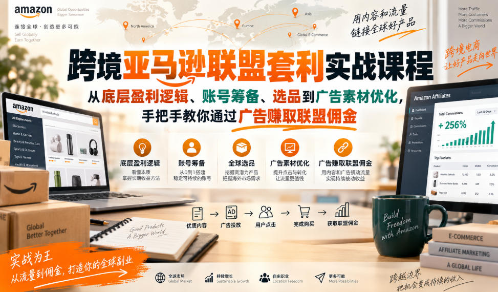 跨境亚马逊联盟套利实战课程，从底层盈利逻辑、账号筹备、选品到广告素材优化，手把手教你通过广告賺取联盟佣金-巅峰研习社