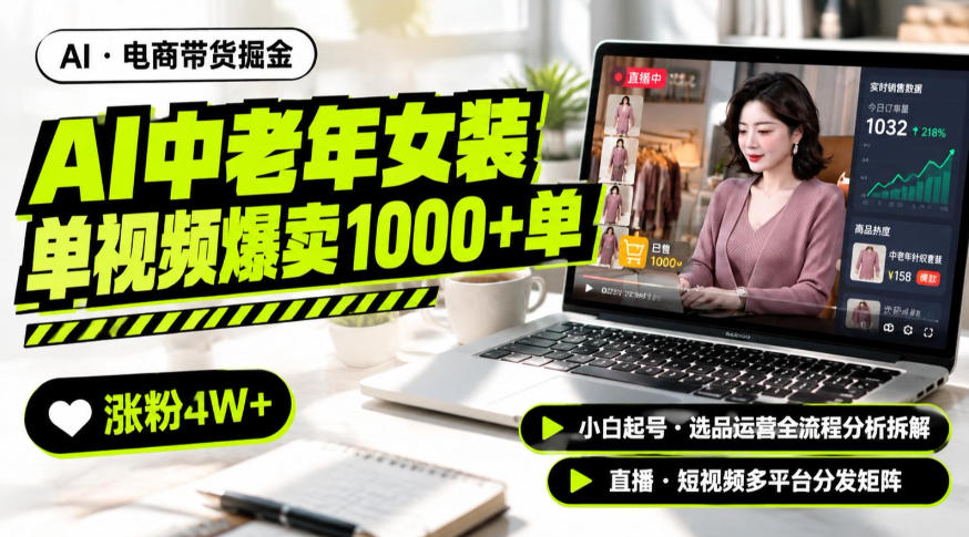 AI中老年服装带货赛道新玩法，一个视频卖出1000多单涨粉4W+，小白起号选品运营全流程分析拆解-巅峰研习社
