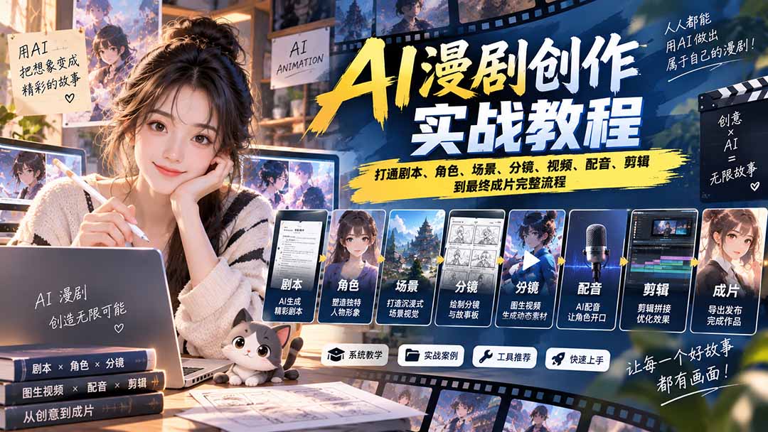 2026 AI漫剧创作实战教程：打通剧本、角色、场景、分镜、视频、配音、剪辑到最终成片完整流程-巅峰研习社