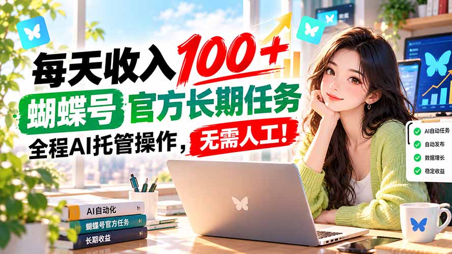 每天收入100＋， 蝴蝶号官方长期任务， 全程ai托管操作，无需人工！-巅峰研习社