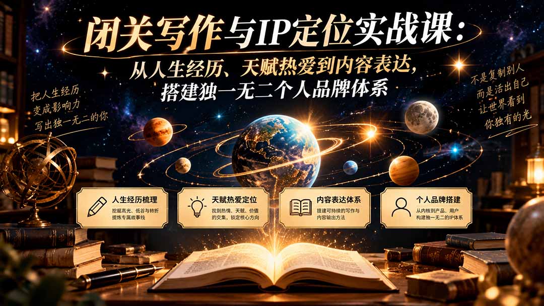 闭关写作与IP定位实战课:从人生经历、天赋热爱到内容表达,搭建独一无二个人品牌体系-巅峰研习社