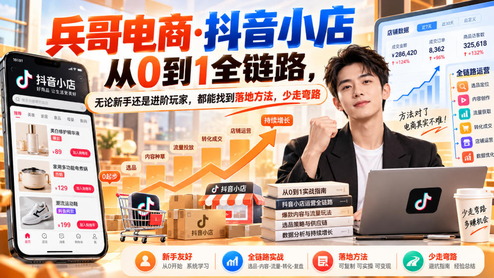 【无水印】兵哥电商·抖音小店从0到1全链路,无论新手还是进阶玩家,都能找到落地方法,少走弯路(更新9月)-巅峰研习社
